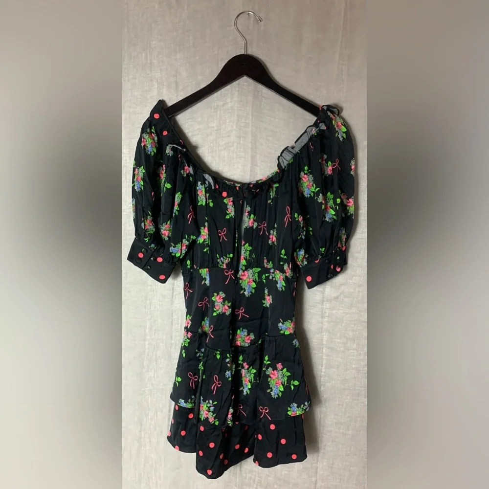 for love & lemons • wilson print mix mini dress black floral xs